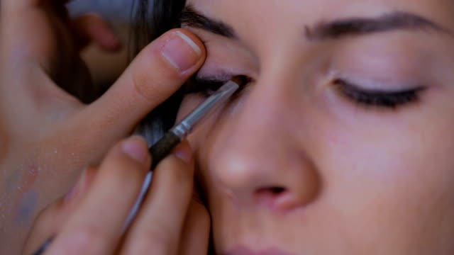 Maquillador-profesional-aplicar-delineador-alrededor-del-ojo-entero-del-modelo