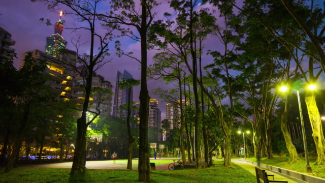 night-light-taipei-city-living-block-park-sport-square-panorama-4k-time-lapse-taiwan
