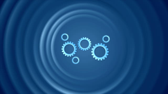 Mecanismo-de-engranajes-azul-y-círculos-liso-video-animación