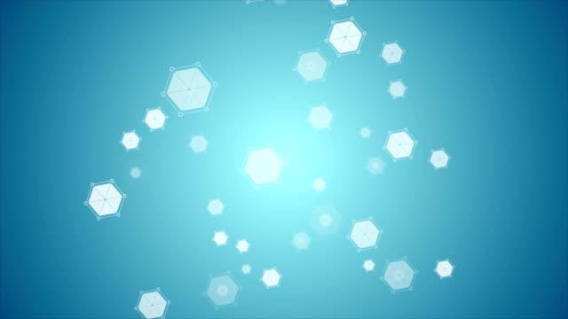 Blaue-abstrakte-Sechseck-Moleküle-Tech-video-animation