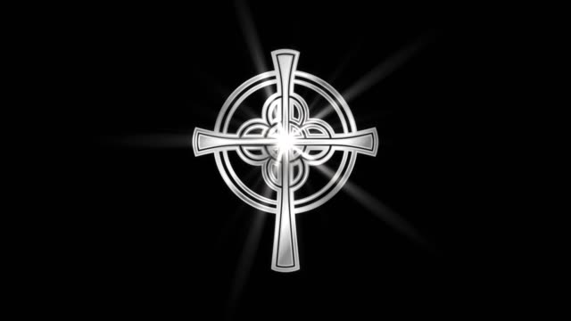 Magical-Particle-Dust-Animation-of-Religious-Celtic-Cross-Sign-with-Rays.