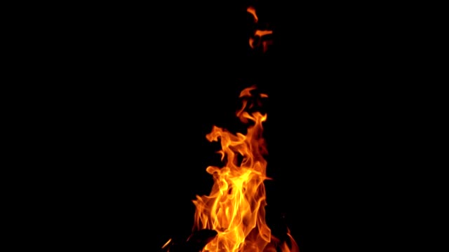 Closeup-of-flames-burning-on-black-background,-slow-motion