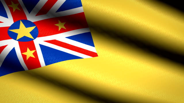 Niue-bandera-ondeando-textil-textura-de-fondo.-Seamless-Loop-animación.-Pantalla-completa.-Cámara-lenta.-Vídeo-de-4-K