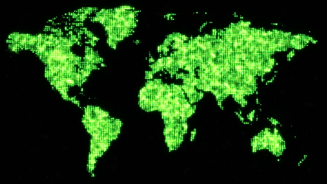 Digitalen-grüne-Weltkarte-in-flimmernde-Punkte.