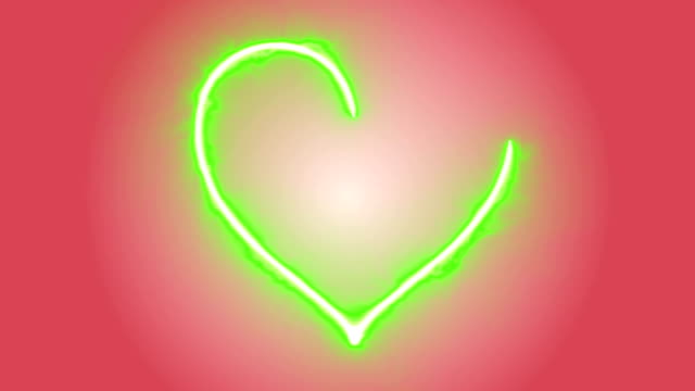 4K-Animation-appearance-green-Heart-shape-flame-or-burn-on-the-pink-or-red-dark-background-and-fire-spark.-Motion-graphic-and-animation-background.
