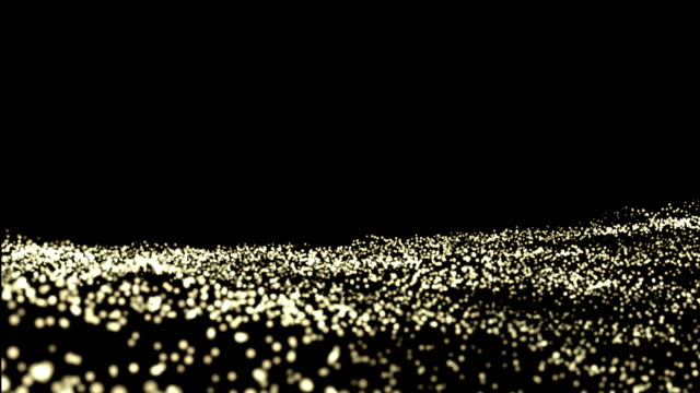 Abstract-gleam-shiny-luxury-golden-particles-floating-up-randomly-in-dark-black-background-with-ray-of-light-appearing-aside