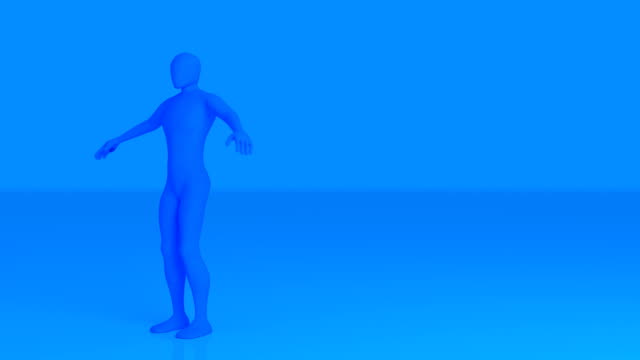 Futuristische-Menschenfigur-in-blau-löst-sich
