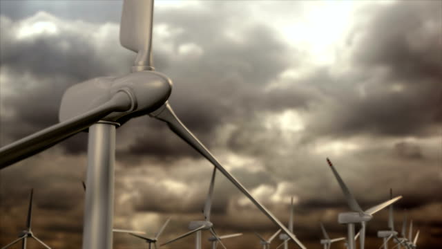 Windpark-Generatoren-vor-einem-Sturm-Himmel