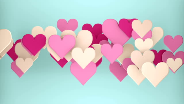 Heart-shapes-3D-render-seamless-loop-animation