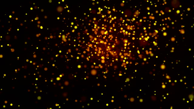 Muchas-partículas-de-Oro-brillantes-en-el-espacio,-Resumen-antecedentes-de-Navidad-generadas-por-computadora,-3D-render