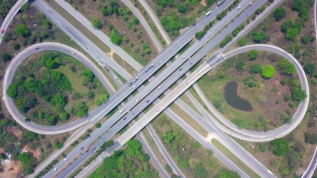 Aerial-view-Top-view-of-the-expressway,-motorway-and-highway-in-the-detail-of-intersection