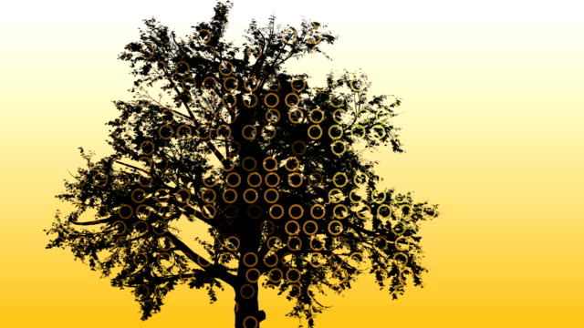 Mixta-de-dos-de-animación-en-3d-del-árbol-y-tecnología-interfaz-ordenador-pantalla-Digital-de-datos