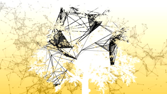 Mischtechnik-von-zwei-3D-Animation-von-Baum-und-geometrische-polygonalen-Struktur