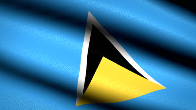 Saint-Lucia-Fahnenschwingen-Textile-strukturierten-Hintergrund.-Seamless-Loop-Animation.-Vollbild.-Slow-Motion.-4K-Video
