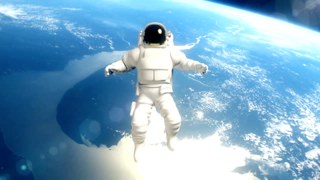 Astronaut-in-outer-space-is-flying-over-the-planet-Earth