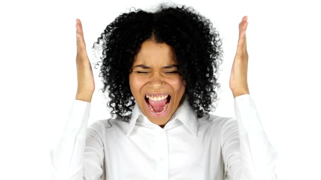 Black-Woman-Screaming,-white-Background