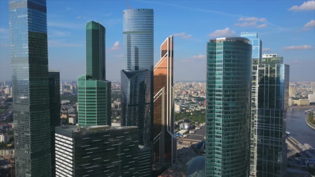 Russland-Sonnentag-berühmten-Moskauer-moderne-Antenne-Stadtpanorama-4k