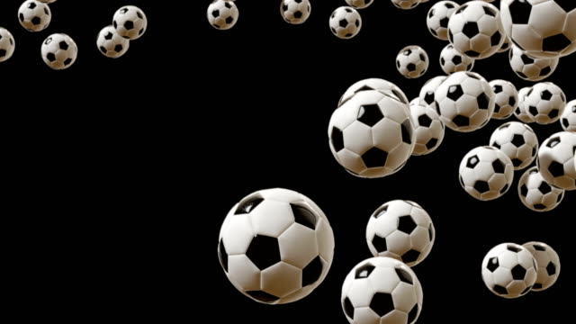 Soccer-balls-falling-on-curve,-loop-with-Alpha-channel-3D-Animation
