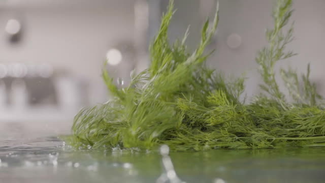 Falling-of-dill-into-the-wet-table.-Slow-motion-240-fps