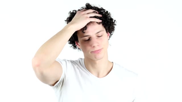 Angry-Yelling--Young-Man-with-Curly-Hairs,-white-Background