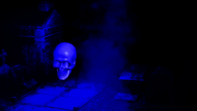gruseligen-Friedhof-Halloween-Hintergrundszene-mit-Gräbern-und-menschlicher-Schädel