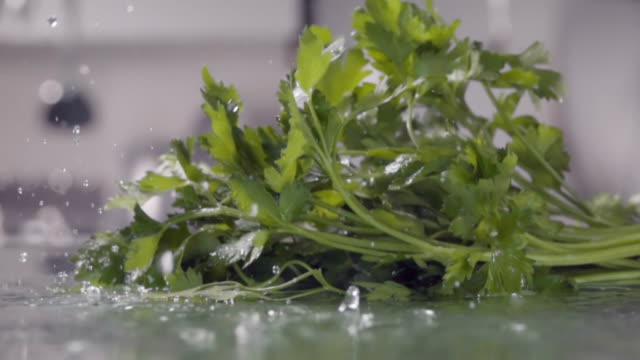 Falling-of-parsley-into-the-wet-table.-Slow-motion-480-fps