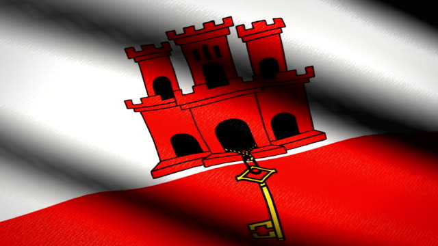 Bandera-de-Gibraltar-saludando-textil-textura-fondo.-Seamless-Loop-animación.-Pantalla-completa.-Cámara-lenta.-Vídeo-de-4-K