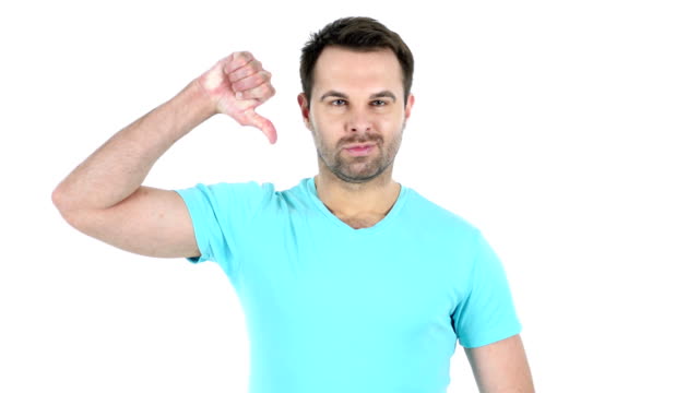 Thumbs-Down-by-Middle-Aged-Man,-White-Background