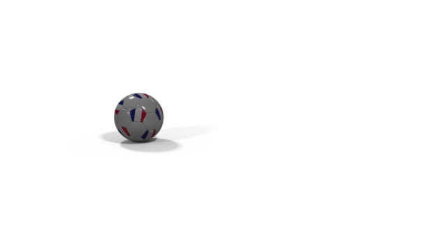 Soccer-ball-with-flag-of-France-and-a-soccer-ball-with-flag-of-Croatia-jumping-against-white-background,-3d-rendering,-prores-footage.
