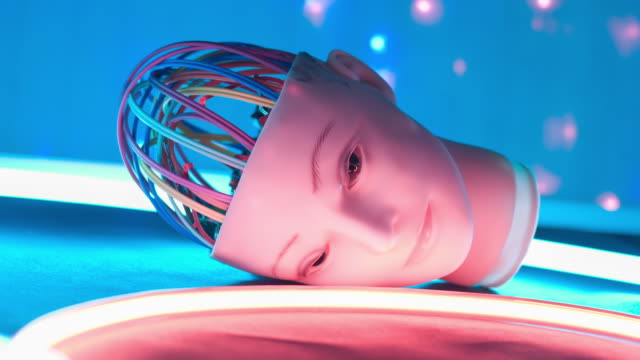 Cyber-Hirn-Computer-Drähte,-neue-Robotik-Cyber-Gehirn,-abstrakten-Hintergrund-leuchtet