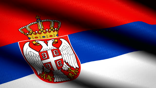 Serbia-Flag-Waving-Textile-Textured-Background.-Seamless-Loop-Animation.-Full-Screen.-Slow-motion.-4K-Video