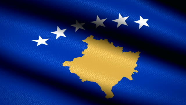 Kosovo-Flag-Waving-Textile-Textured-Background.-Seamless-Loop-Animation.-Full-Screen.-Slow-motion.-4K-Video