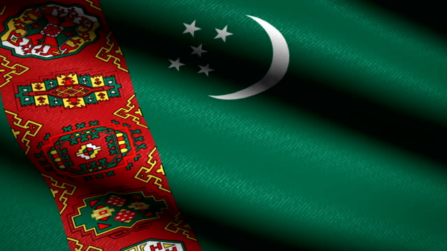 Turkmenistan-Flag-Waving-Textile-Textured-Background.-Seamless-Loop-Animation.-Full-Screen.-Slow-motion.-4K-Video