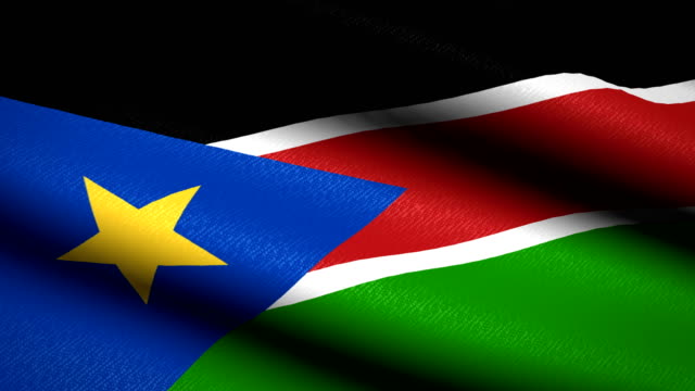 South-Sudan-Flag-Waving-Textile-Textured-Background.-Seamless-Loop-Animation.-Full-Screen.-Slow-motion.-4K-Video