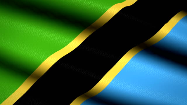 Tansania-Fahnenschwingen-Textile-strukturierten-Hintergrund.-Seamless-Loop-Animation.-Vollbild.-Slow-Motion.-4K-Video