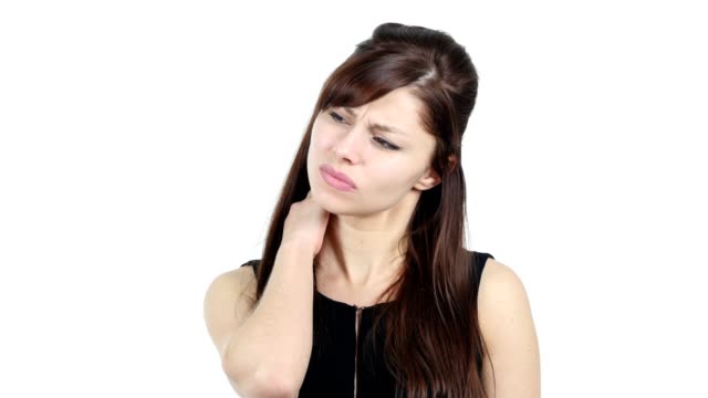 Tired-Young-Girl-with-Neck-Pain,-White-Background