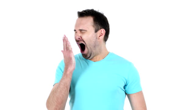 Yawning-Tired-Middle-Aged-Man,-White-Background