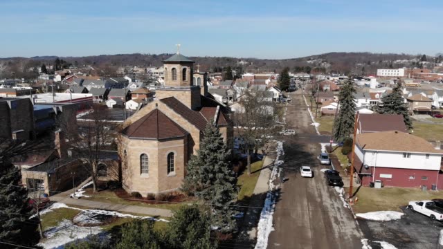Day-Winter-Aerial-of-Church-and-Residential-Neighborhood