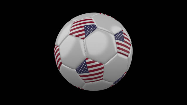 Balón-de-fútbol-con-la-bandera-de-Estados-Unidos,-material-de-archivo-de-prores-k-4-con-canal-alfa,-lazo