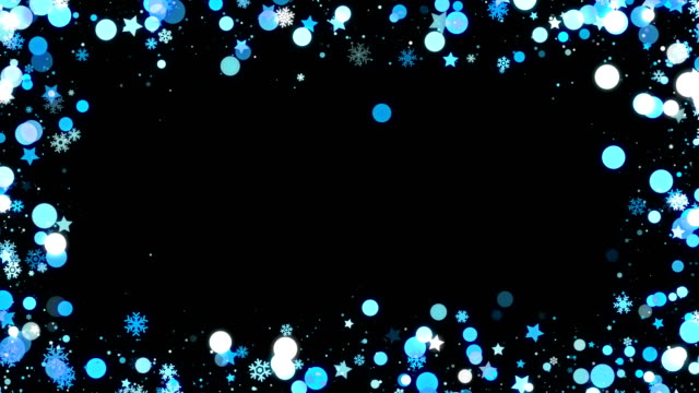 Coloca-marcos-de-Navidad-azul-con-copos-de-nieve-y-estrellas-sobre-fondo-negro