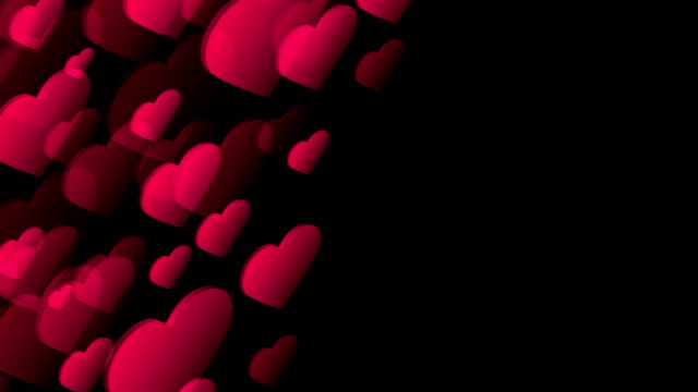 Abstract-transparent-3D-isometric-virtual-valentine-love-heart-plate-moving-pattern-illustration-pink-color-on-black-background-seamless-looping-animation-4K,-with-center-copy-space