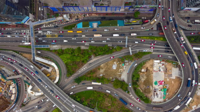 Stadtbild-Verkehr-Kreuzung-Bucht-Straßenbau-Antenne-Timelapse-4k-Hongkong