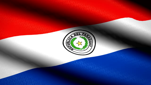 Bandera-de-Paraguay-ondeando-textil-textura-de-fondo.-Seamless-Loop-animación.-Pantalla-completa.-Cámara-lenta.-Vídeo-de-4-K