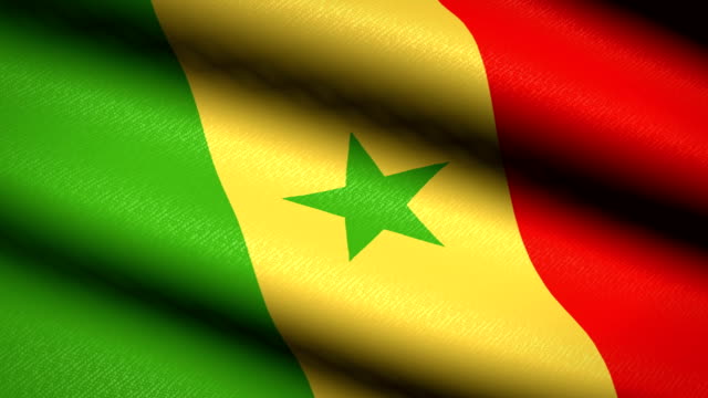 Senegal-Flag-Waving-Textile-Textured-Background.-Seamless-Loop-Animation.-Full-Screen.-Slow-motion.-4K-Video