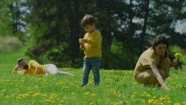 Mother-picking-dandelions-with-her-son