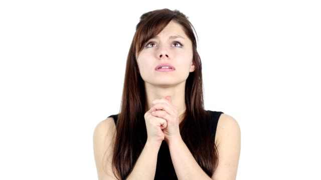 Beten-zu-Gott,-junge-Mädchen,-weißer-Hintergrund