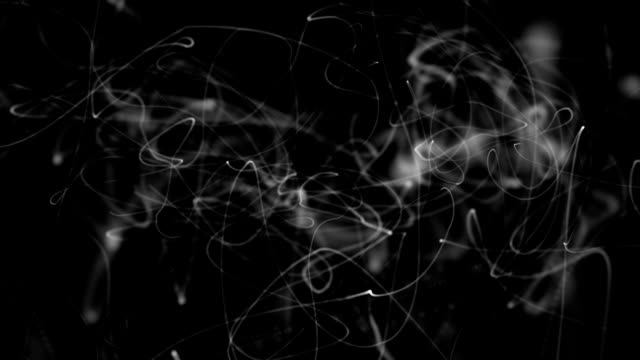Abstrakte-weißen-Rauch-Bewegung-auf-schwarzem-Hintergrund-video.-Abstrakte,-weiße-Linie-zufällig-fließen.