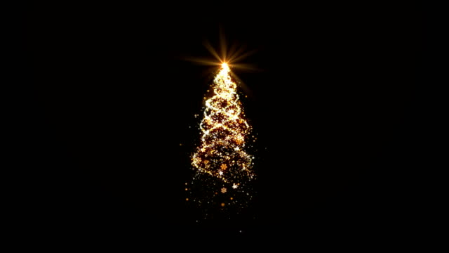 Weihnachtsbaum-gold-Leuchten-auf-schwarzem-Hintergrund-geloopt-für-Dekoration-oder-overlay