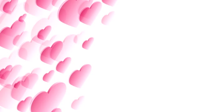 Abstract-transparent-3D-isometric-virtual-valentine-love-heart-plate-moving-pattern-illustration-pink-color-on-white-background-seamless-looping-animation-4K,-with-center-copy-space