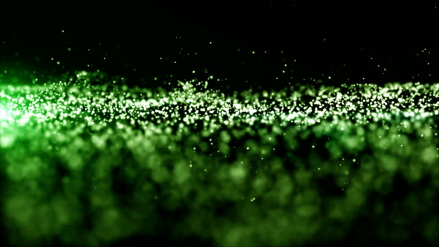 Abstract-green-color-digital-particles-wave-with-dust-and-light-motion-background